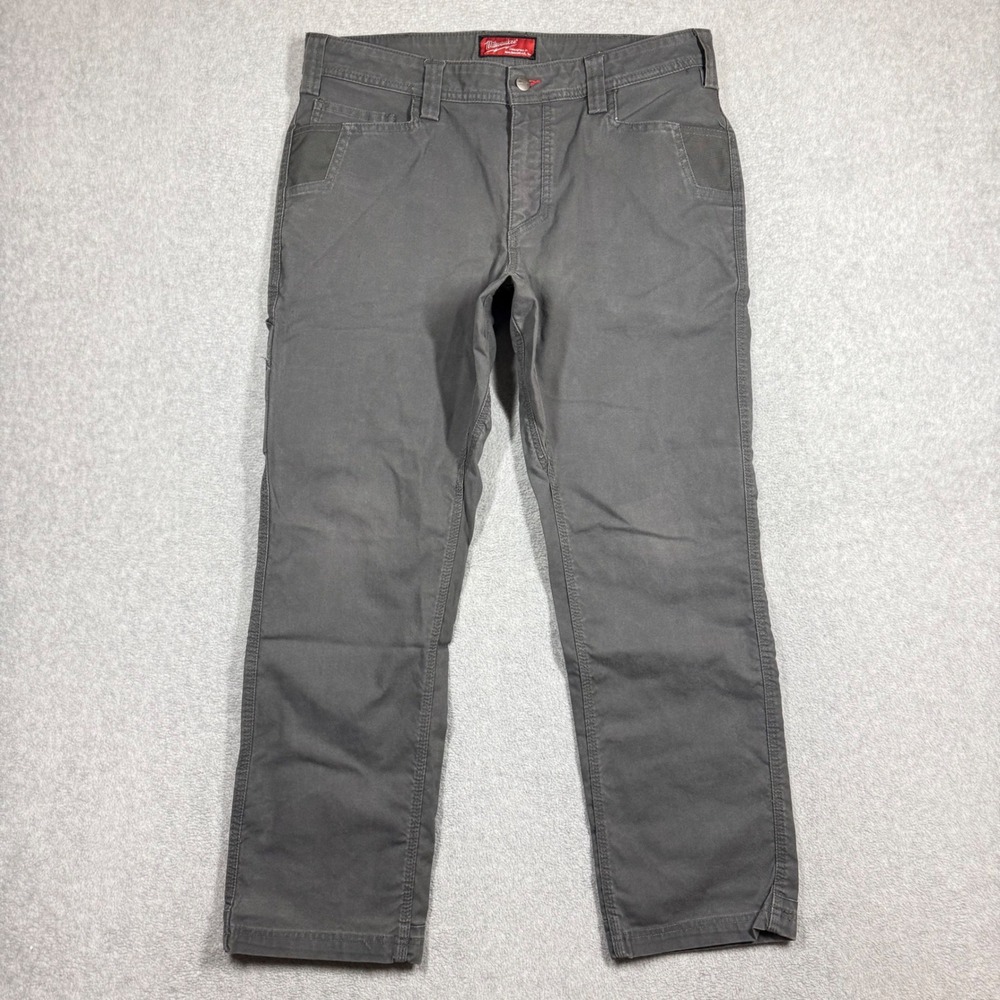 Milwaukee M650 Work Pants Mens 34x30 Gray Utility Carpenter Canvas Trousers - Picture 2 of 15